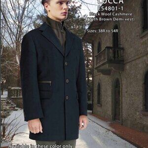 Enzo Tovare Mens Italian Wool Cashmere Lucca Car Coat 40R Brown Demi Vest